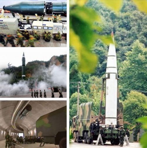 圖為解放軍二炮各型導彈發射圖。由於核武庫的規模較小，中國必須在面臨首次核打擊時確保這些核武器的完整。能夠在敵發動二次打擊之給敵人以致命回應，迫使其因不能承受更大代價而放棄打擊中國。