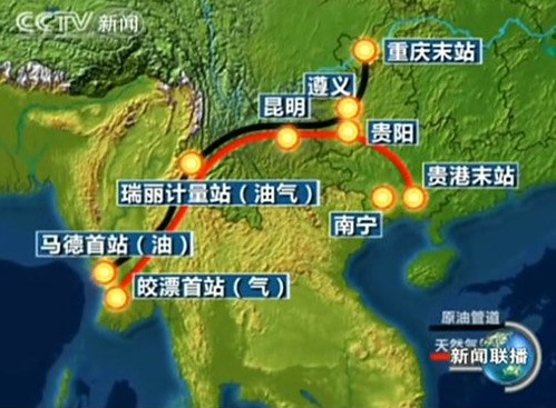 　　中缅油气管道路线图