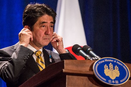 日本首相安倍晉三22在華盛頓舉行記者佰,總結訪美的成果